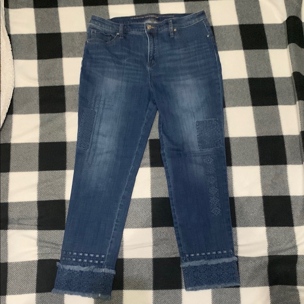 Chico’s Women's Blue Jeans with Lace Hem